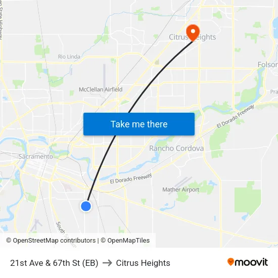21st Ave & 67th St (EB) to Citrus Heights map