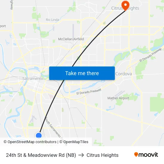 24th St & Meadowview Rd (NB) to Citrus Heights map