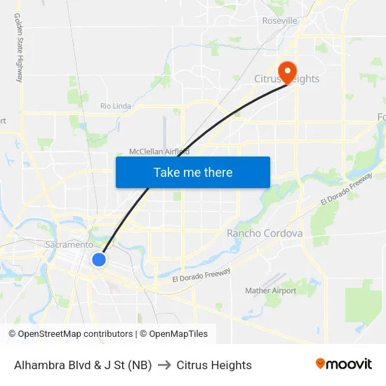 Alhambra Blvd & J St (NB) to Citrus Heights map