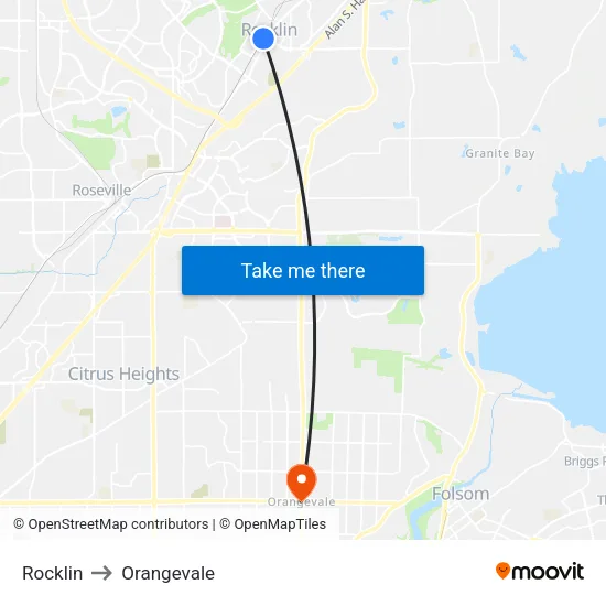 Rocklin to Orangevale map