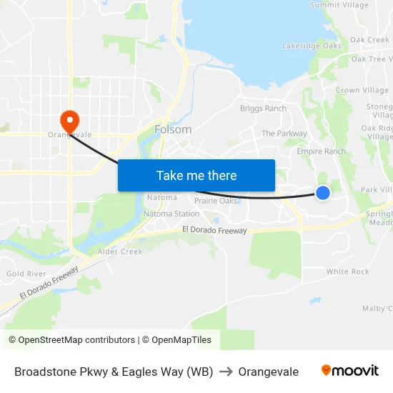 Broadstone Pkwy & Eagles Way (WB) to Orangevale map