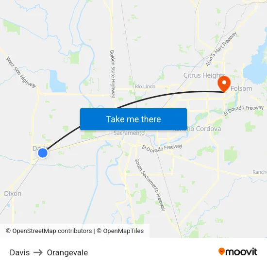Davis to Orangevale map