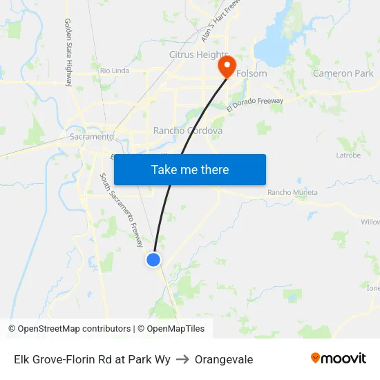 Elk Grove-Florin Rd at Park Wy to Orangevale map