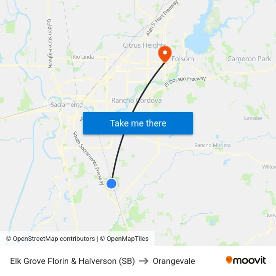 Elk Grove Florin & Halverson (SB) to Orangevale map