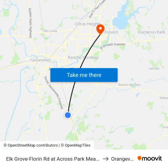 Elk Grove-Florin Rd at Across Park Meadows to Orangevale map