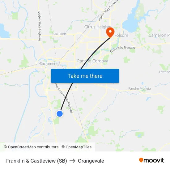 Franklin & Castleview (SB) to Orangevale map