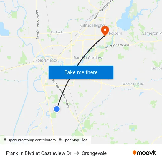 Franklin Blvd at Castleview Dr to Orangevale map