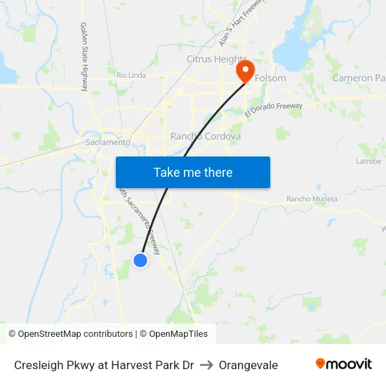 Cresleigh Pkwy at Harvest Park Dr to Orangevale map