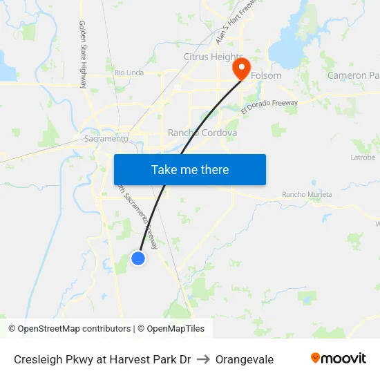 Cresleigh Pkwy at Harvest Park Dr to Orangevale map