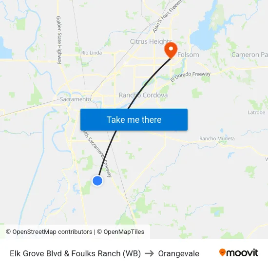Elk Grove Blvd & Foulks Ranch (WB) to Orangevale map