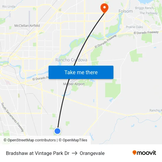 Bradshaw at Vintage Park Dr to Orangevale map