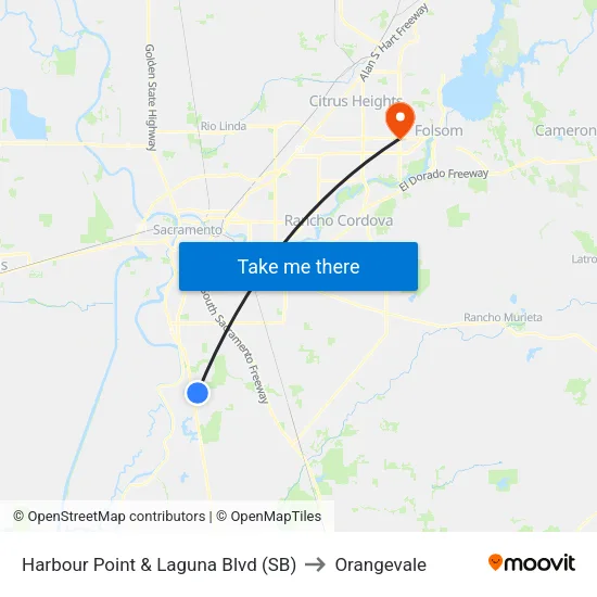 Harbour Point & Laguna Blvd (SB) to Orangevale map