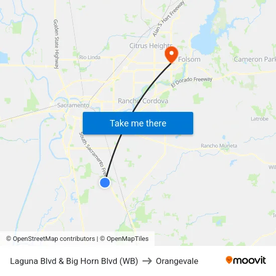 Laguna Blvd & Big Horn Blvd (WB) to Orangevale map