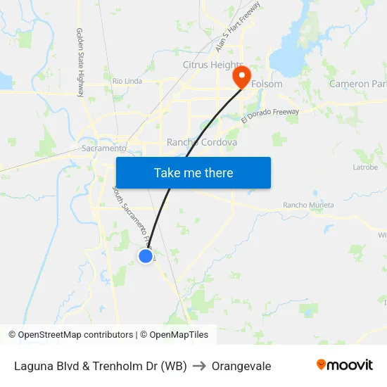 Laguna Blvd & Trenholm Dr (WB) to Orangevale map