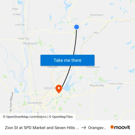 Zion St at SPD Market and Seven Hills Ctr to Orangevale map