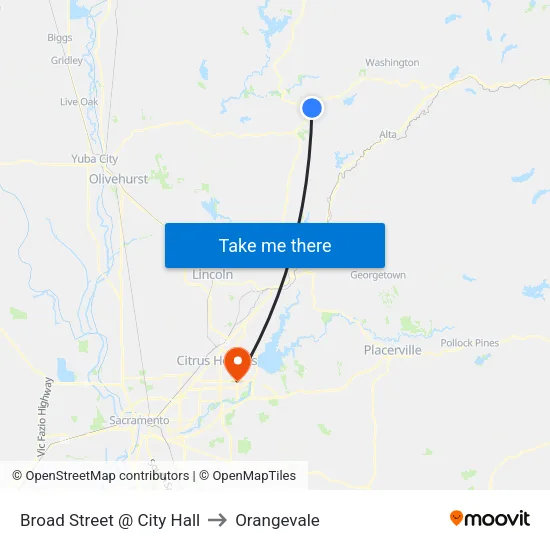 Broad Street @ City Hall to Orangevale map