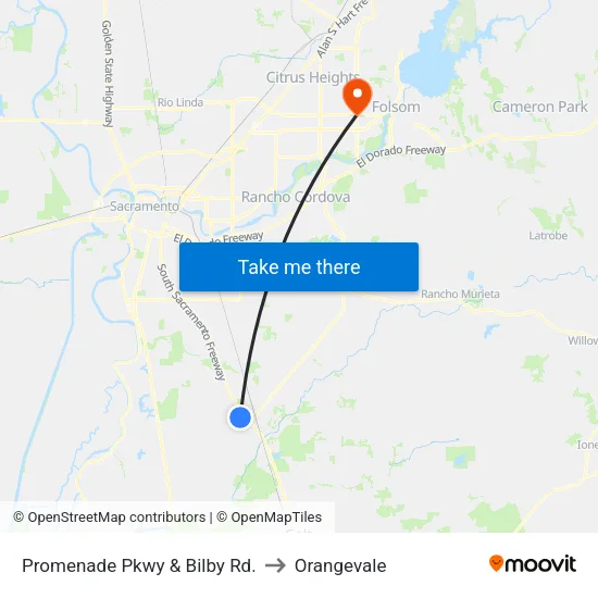 Promenade Pkwy & Bilby Rd. to Orangevale map