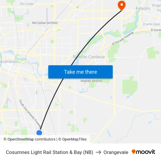 Cosumnes Light Rail Station & Bay (NB) to Orangevale map