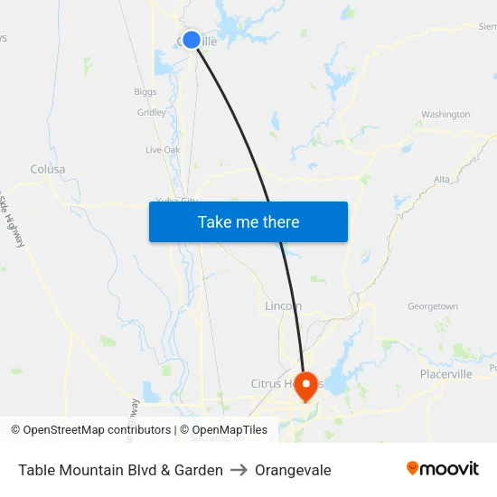 Table Mountain Blvd & Garden to Orangevale map