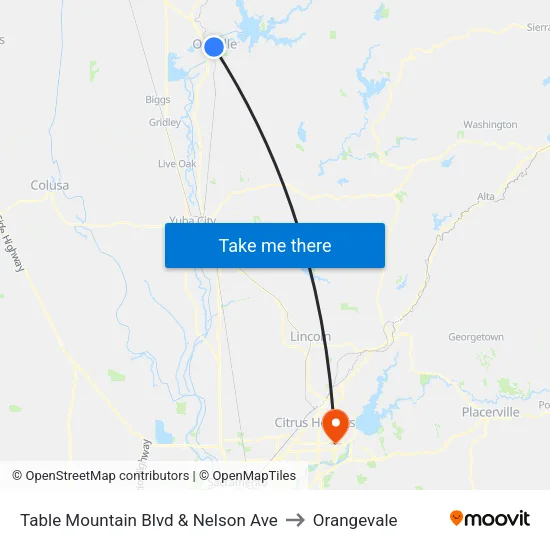 Table Mountain Blvd & Nelson Ave to Orangevale map