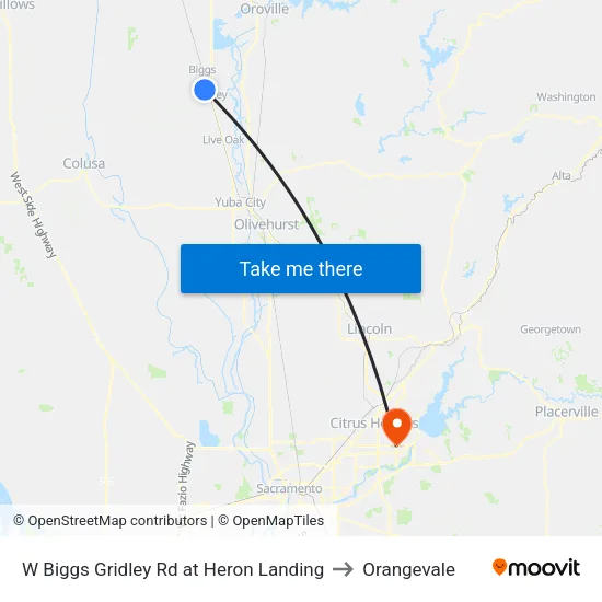 W Biggs Gridley Rd at Heron Landing to Orangevale map