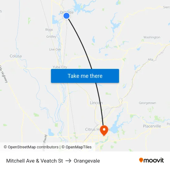 Mitchell Ave & Veatch St to Orangevale map