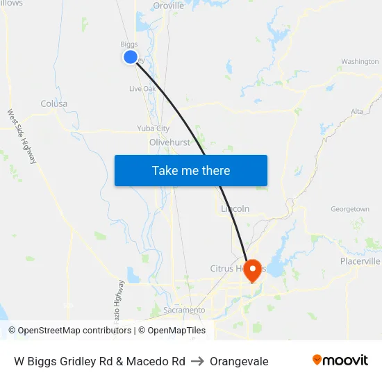 W Biggs Gridley Rd & Macedo Rd to Orangevale map