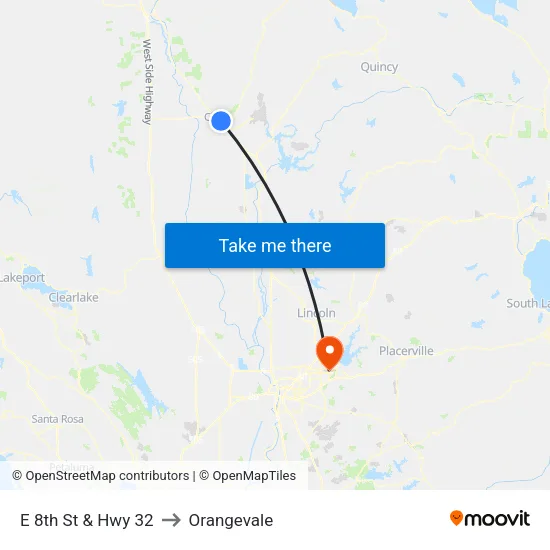 E 8th St & Hwy 32 to Orangevale map