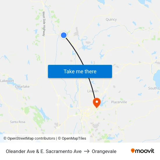 Oleander Ave & E. Sacramento Ave to Orangevale map