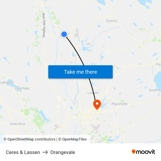 Ceres & Lassen to Orangevale map