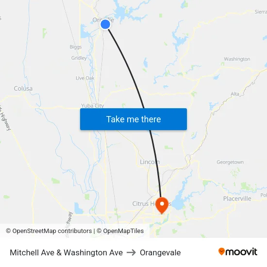 Mitchell Ave & Washington Ave to Orangevale map