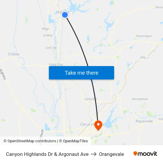 Canyon Highlands Dr & Argonaut Ave to Orangevale map