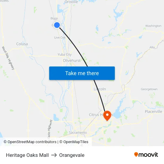 Heritage Oaks Mall to Orangevale map