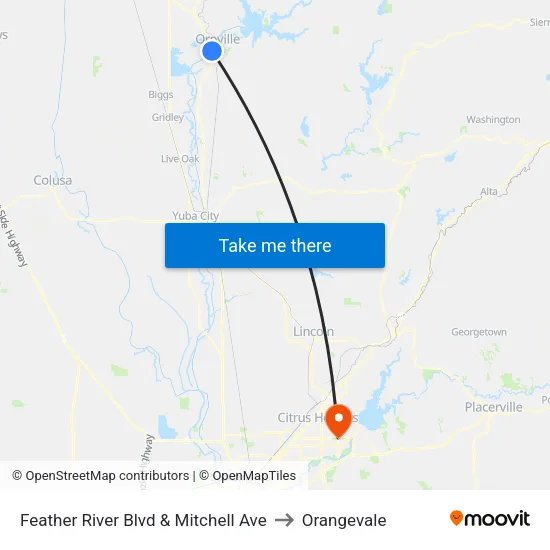 Feather River Blvd & Mitchell Ave to Orangevale map