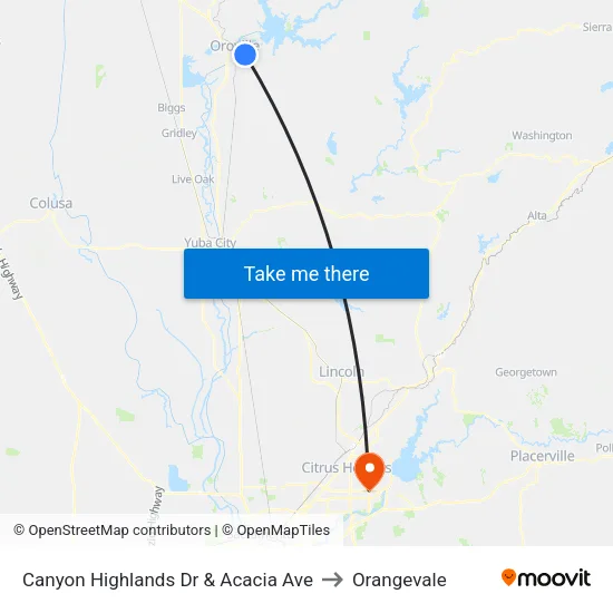 Canyon Highlands Dr & Acacia Ave to Orangevale map