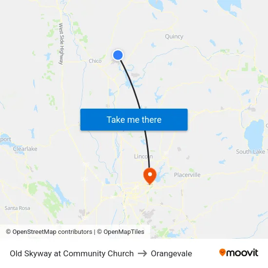 Old Skyway at Community Church to Orangevale map