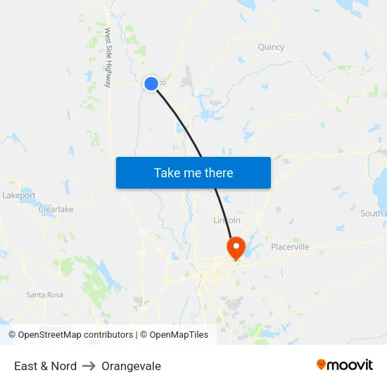 East & Nord to Orangevale map
