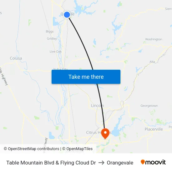 Table Mountain Blvd & Flying Cloud Dr to Orangevale map