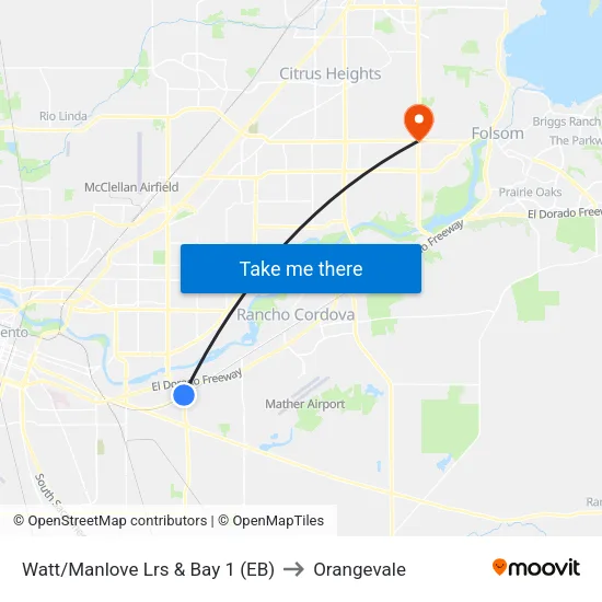 Watt/Manlove Lrs & Bay 1 (EB) to Orangevale map