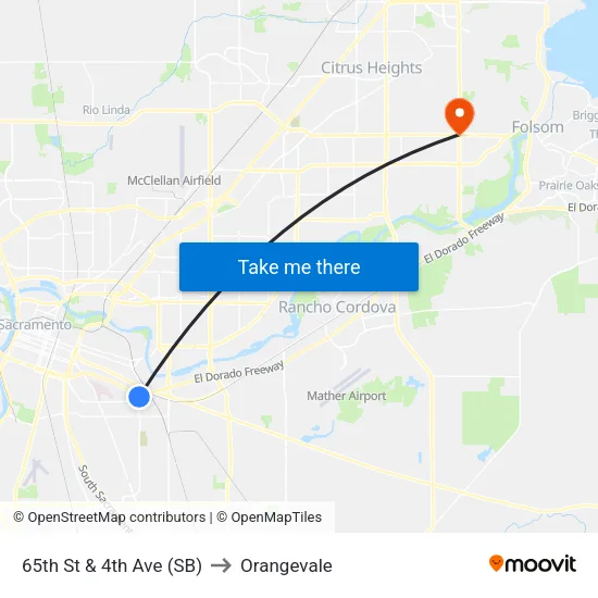 65th St & 4th Ave (SB) to Orangevale map