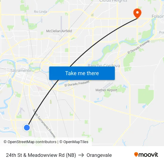 24th St & Meadowview Rd (NB) to Orangevale map