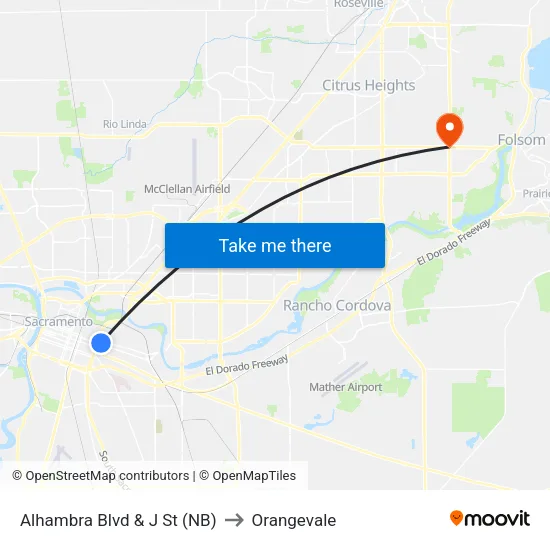 Alhambra Blvd & J St (NB) to Orangevale map