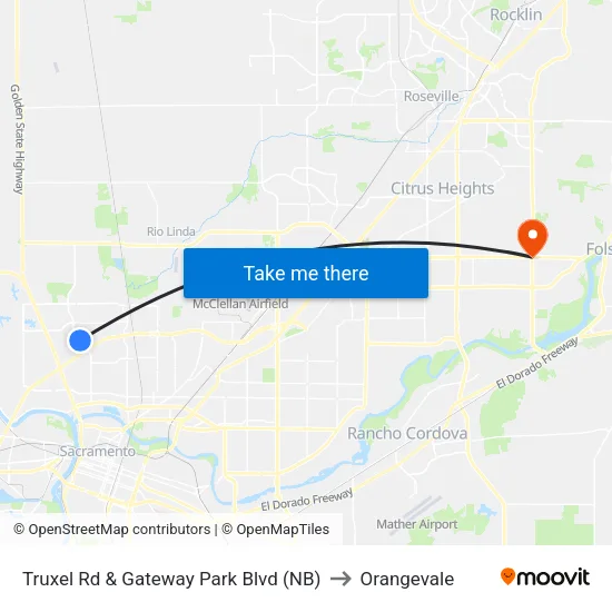 Truxel Rd & Gateway Park Blvd (NB) to Orangevale map