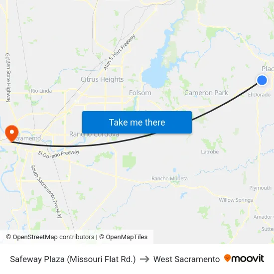 Safeway Plaza (Missouri Flat Rd.) to West Sacramento map