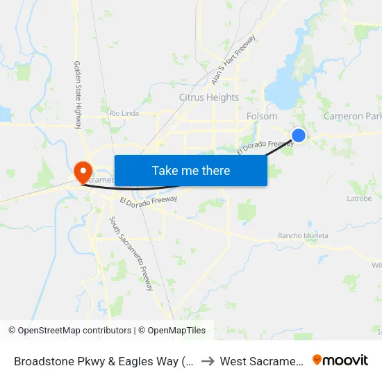 Broadstone Pkwy & Eagles Way (WB) to West Sacramento map