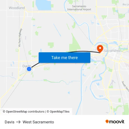 Davis to West Sacramento map