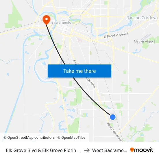 Elk Grove Blvd & Elk Grove Florin (WB) to West Sacramento map