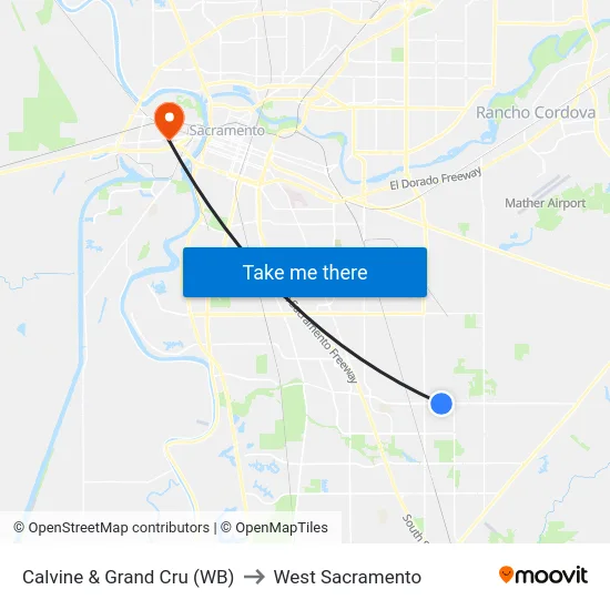 Calvine & Grand Cru (WB) to West Sacramento map