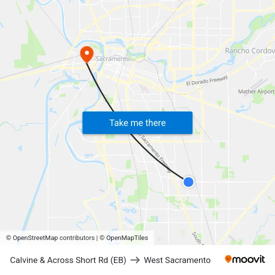 Calvine & Across Short Rd (EB) to West Sacramento map