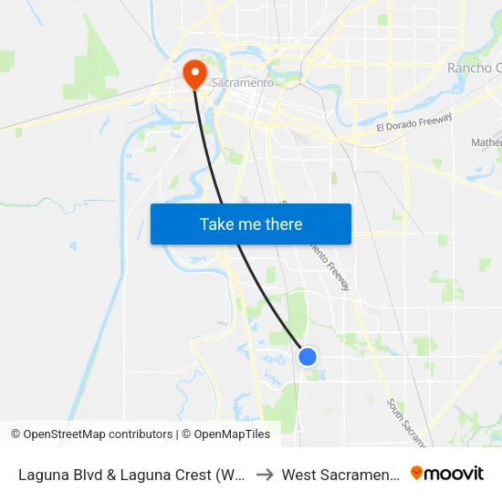 Laguna Blvd & Laguna Crest (WB) to West Sacramento map